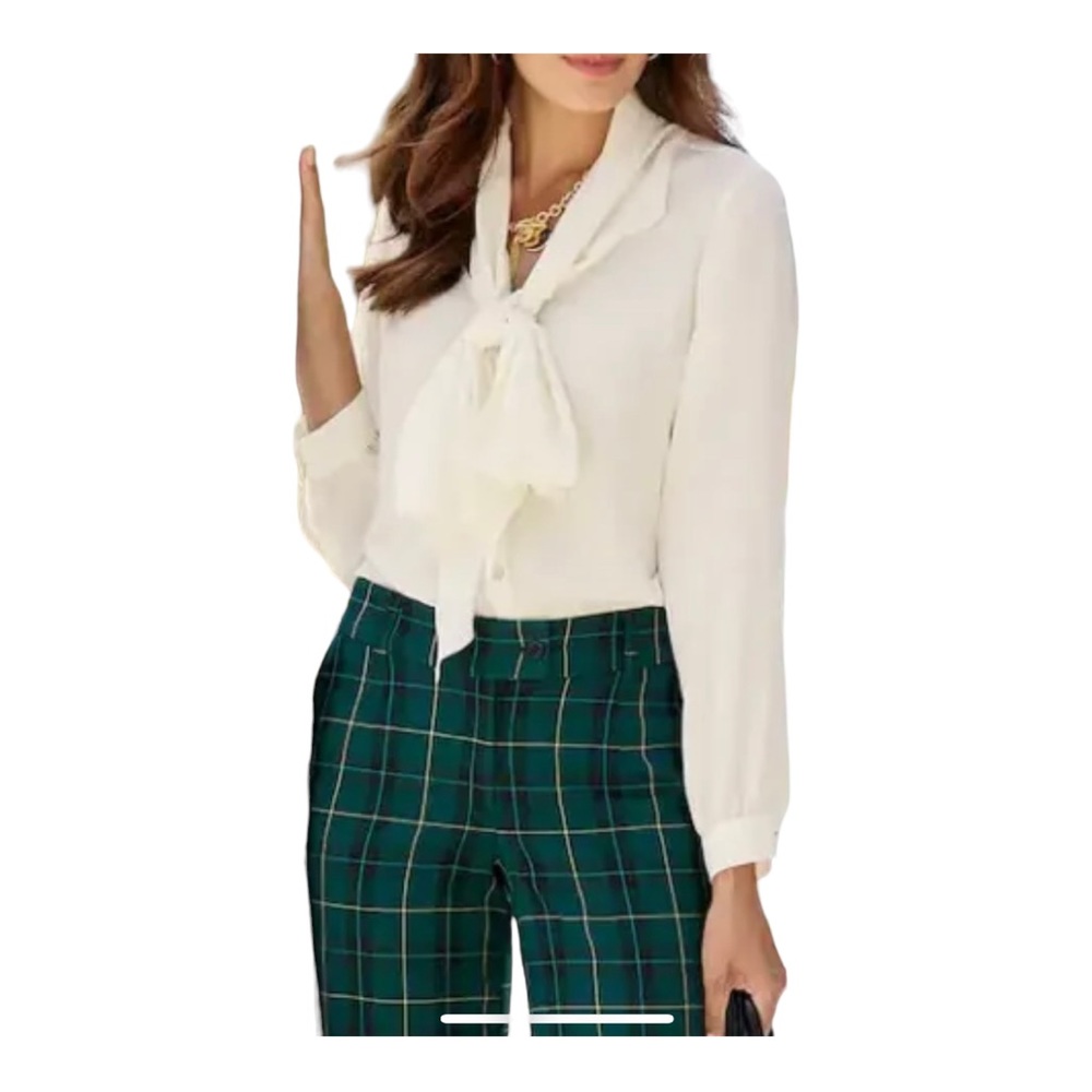 Monroe & Main Chiffon Ivory Self Scarf Blouse Office Career Business Casual Top
